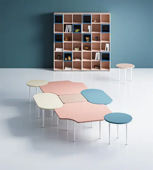 PLAYFORM 201 K modulární hravé stoly, mobilní, výška 750 mm, kovová podnož bílá, deska 25 mm, beton zelinkavý